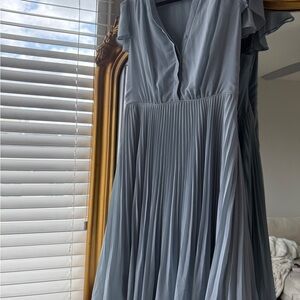 Elegant Light Blue Pleated Dress